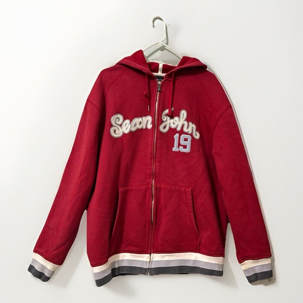 Sean John Vtg Red Men Full Zip Hoodie hip hop 90s Sz XL Logo #19 Embroidered Y2K